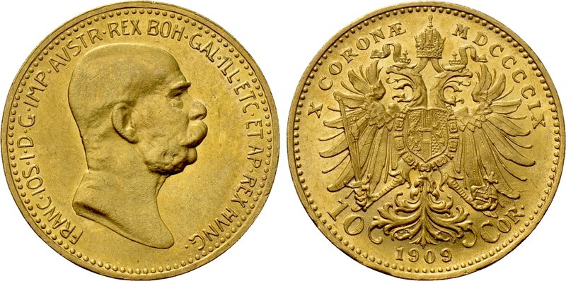 AUSTRIA. Franz Joseph I (1848-1916). GOLD 10 Corona (1909). Wien (Vienna). 

O...