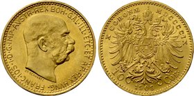 AUSTRIA. Franz Joseph I (1848-1916). GOLD 10 Corona (1909). Wien (Vienna).