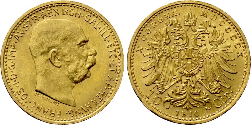 AUSTRIA. Franz Joseph I (1848-1916). GOLD 10 Corona (1910). Wien (Vienna). 

O...