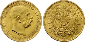 AUSTRIA. Franz Joseph I (1848-1916). GOLD 10 Corona (1910). Wien (Vienna).