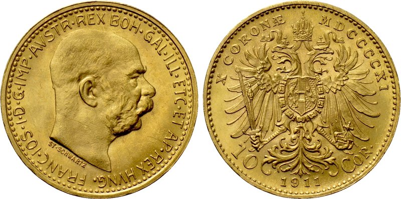 AUSTRIA. Franz Joseph I (1848-1916). GOLD 10 Corona (1911). Wien (Vienna). 

O...