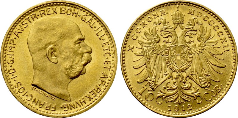 AUSTRIA. Franz Joseph I (1848-1916). GOLD 10 Corona (1912). Wien (Vienna). Restr...