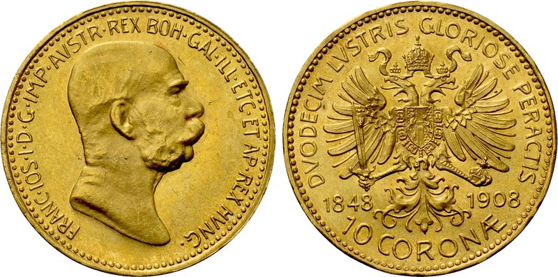 AUSTRIA. Franz Joseph I (1848-1916). GOLD 10 Corona (1908). Wien (Vienna). 

O...