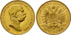 AUSTRIA. Franz Joseph I (1848-1916). GOLD 10 Corona (1908). Wien (Vienna).
