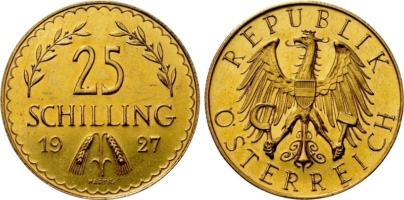 AUSTRIA. 1st Republic (1918-1938). GOLD 25 Schilling (1927). Wien (Vienna). 

...