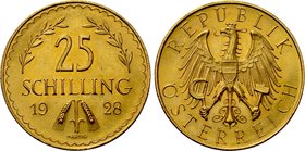 AUSTRIA. 1st Republic (1918-1938). GOLD 25  Schilling (1928). Wien (Vienna).