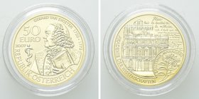 AUSTRIA. GOLD 50 Euros (2007). Wien (Vienna). Commemorating Gerard Van Swieten and the Akademie der Wissenschaften.