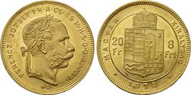 HUNGARY. Franz Joseph I (1848-1916). GOLD 8 Forint 20 Francs (1878 KB). Kremnitz.