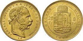 HUNGARY. Franz Joseph I (1848-1916). GOLD 8 Forint 20 Francs (1880 KB). Kremnitz.