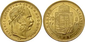 HUNGARY. Franz Joseph I (1848-1916). GOLD 8 Forint 20 Francs (1882 KB). Kremnitz.