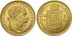 HUNGARY. Franz Joseph I (1848-1916). GOLD 8 Forint 20 Francs (1883 KB). Kremnitz.