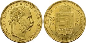 HUNGARY. Franz Joseph I (1848-1916). GOLD 8 Forint 20 Francs (1885 KB). Kremnitz.