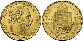 HUNGARY. Franz Joseph I (1848-1916). GOLD 8 Forint 20 Francs (1888 KB). Kremnitz.