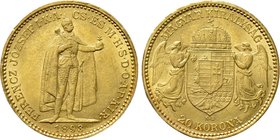 HUNGARY. Franz Joseph I (1848-1916). GOLD 20 Corona (1893 KB). Kremnitz.