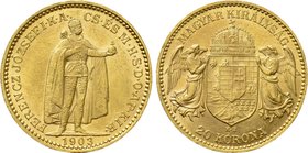 HUNGARY. Franz Joseph I (1848-1916). GOLD 20 Corona (1903 KB). Kremnitz.