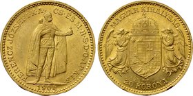 HUNGARY. Franz Joseph I (1848-1916). GOLD 20 Corona (1904 KB). Kremnitz.