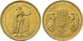 HUNGARY. Franz Joseph I (1848-1916). GOLD 10 Corona (1901 KB). Kremnitz.