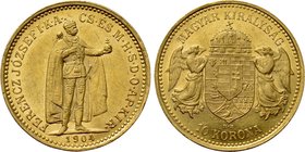 HUNGARY. Franz Joseph I (1848-1916). GOLD 10 Corona (1904 KB). Kremnitz.
