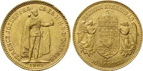 HUNGARY. Franz Joseph I (1848-1916). GOLD 10 Corona (1905 KB). Kremnitz.
