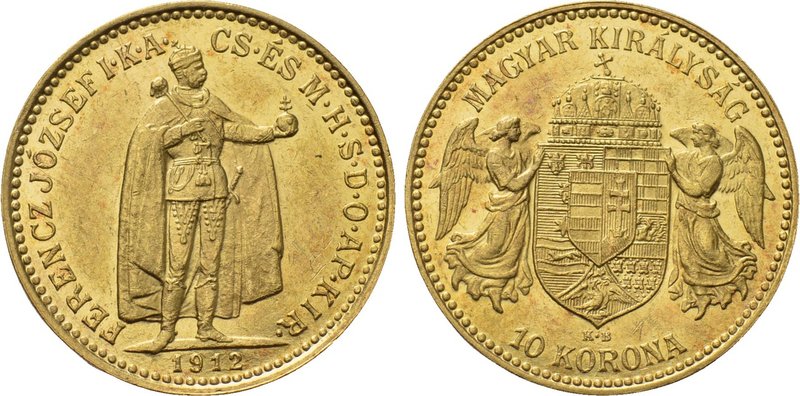 HUNGARY. Franz Joseph I (1848-1916). GOLD 10 Corona (1912 KB). Kremnitz. 

Obv...
