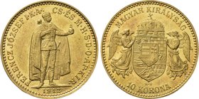 HUNGARY. Franz Joseph I (1848-1916). GOLD 10 Corona (1912 KB). Kremnitz.