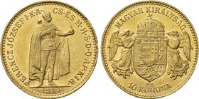 HUNGARY. Franz Joseph I (1848-1916). GOLD 10 Corona (1914 KB). Kremnitz.