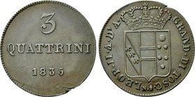 ITALY. Tuscany. Leopold II (1824-1848). 3 Quattrini (1835).
