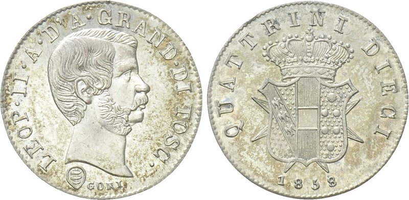 ITALY. Tuscany. Leopold II. Second Reign (1849-1859). Dieci Quattrini (1858). 
...