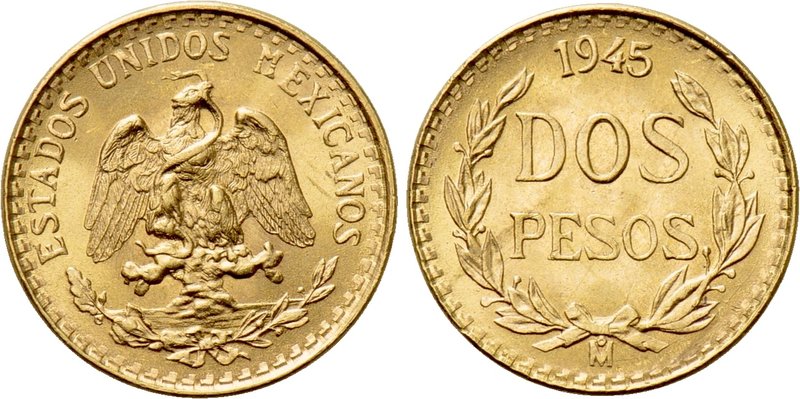 MEXICO. GOLD 2 Pesos (1945). Restrike issue. 

Obv: DOS PESOS. 
Legend within...