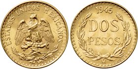 MEXICO. GOLD 2 Pesos (1945). Restrike issue.