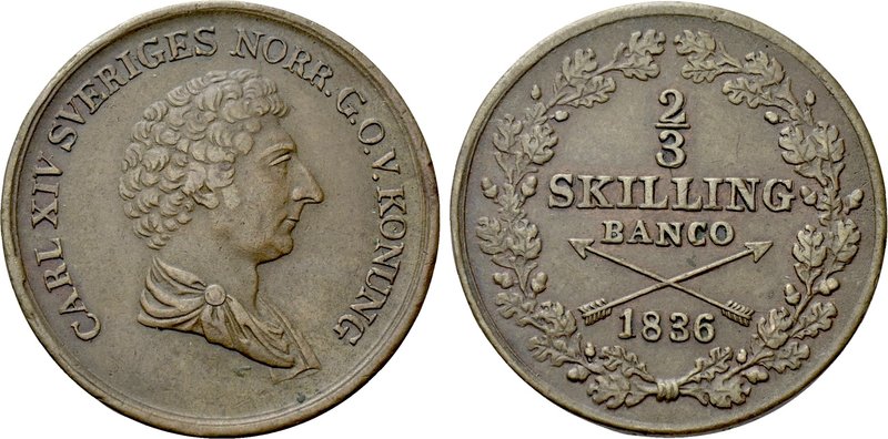 SWEDEN. Charles XIV John (1818-1844). COPPER. 2/3 Skilling (1836). 

Obv: CARL...