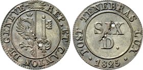 SWITZERLAND. Geneva. 6 Deniers (1825).
