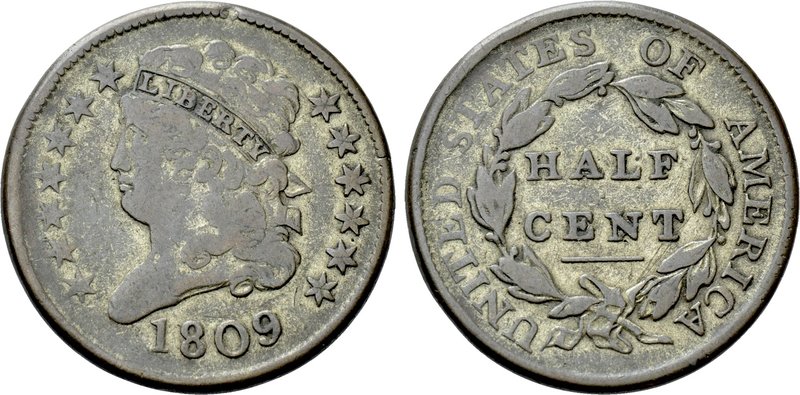 UNITED STATES. COPPER. Half Cent (1809). Philadelphia. Classic head type. 

Ob...