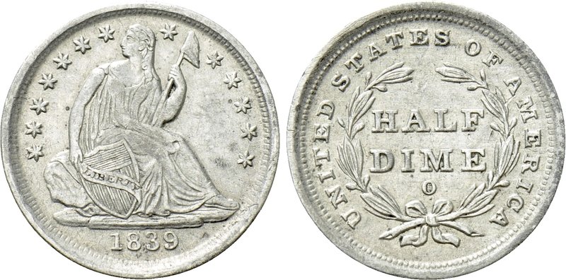 UNITED STATES. SILVER. Half Dime (1839). Philadelphia. Liberty seated with stars...