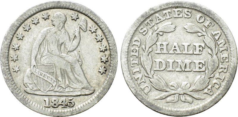 UNITED STATES. Half Dime (1845). Philadelphia. Liberty seated with stars type. ...