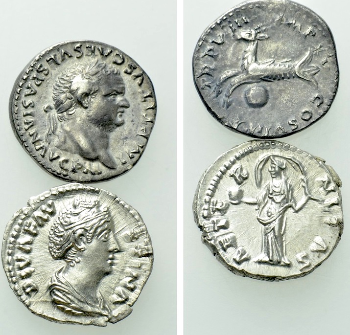 2 Denari; Faustina Maior and Titus. 

Obv: .
Rev: .

. 

Condition: See p...