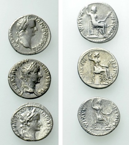 3 Denari of Tiberius; Tribute Penny Type. 

Obv: .
Rev: .

. 

Condition:...