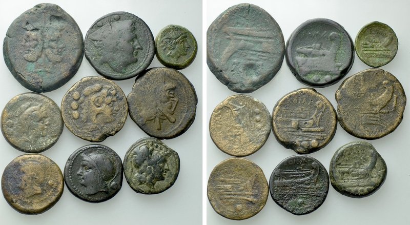 9 Bronze Coins of the Roman Republic. 

Obv: .
Rev: .

. 

Condition: See...