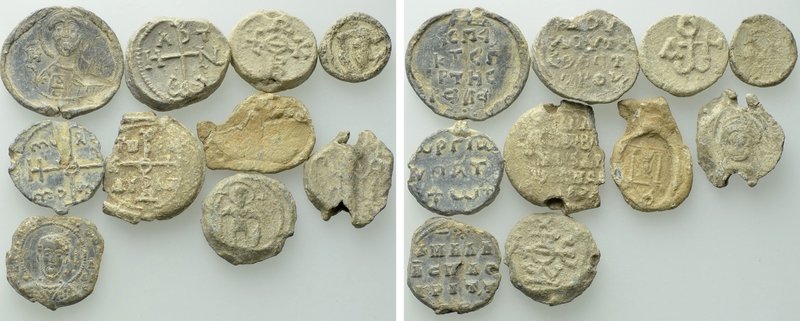 10 Byzantine Seals. 

Obv: .
Rev: .

. 

Condition: See picture.

Weigh...