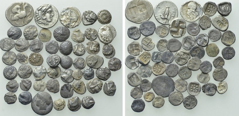 Circa 50 Greek Fractions. 

Obv: .
Rev: .

. 

Condition: See picture.
...