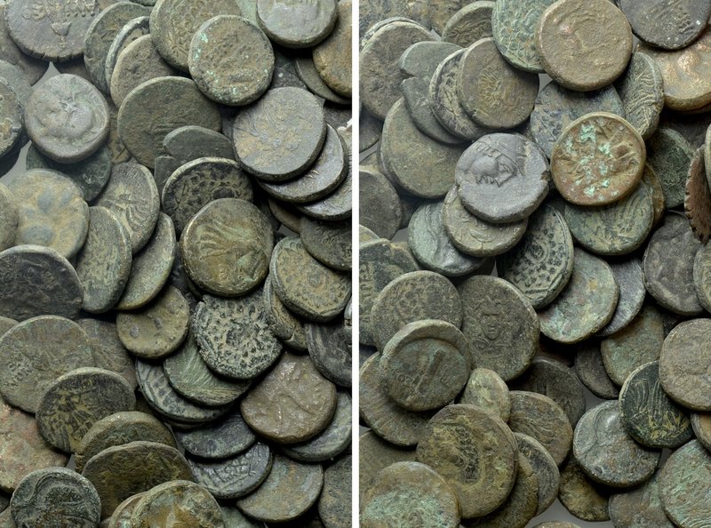 Circa 100 Greek Coins. 

Obv: .
Rev: .

. 

Condition: See picture.

We...