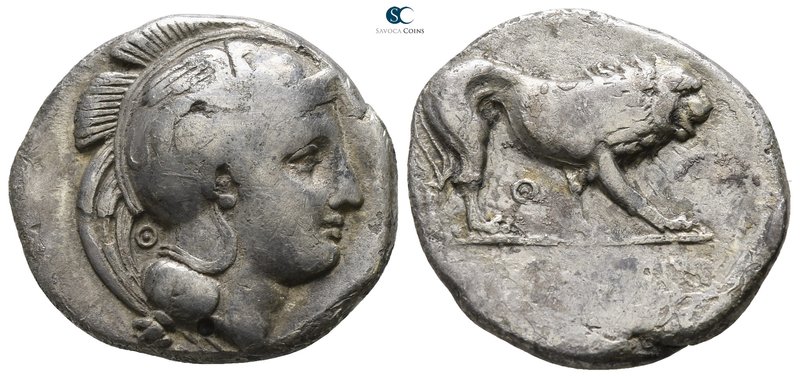 Lucania. Velia circa 340-334 BC. 
Didrachm or Nomos AR

21mm., 7,09g.

Head...