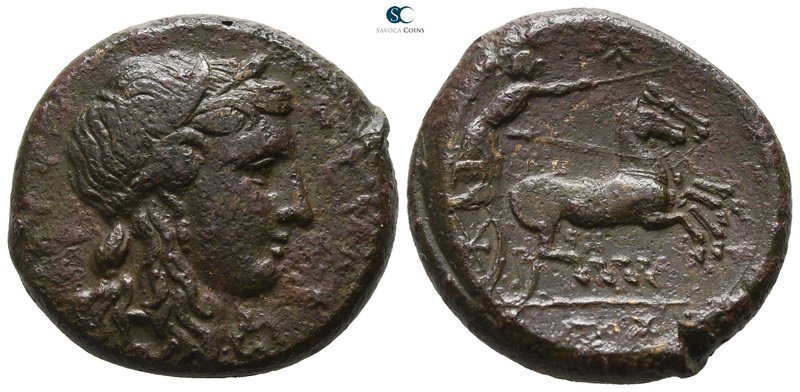 Sicily. Syracuse. Hiketas 287-278 BC. 
Bronze Æ

24mm., 11,18g.

[ΣYPAKOΣIΩ...