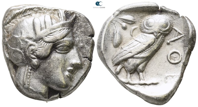 Attica. Athens 454-404 BC. 
Tetradrachm AR

27mm., 16,97g.

Head of Athena ...