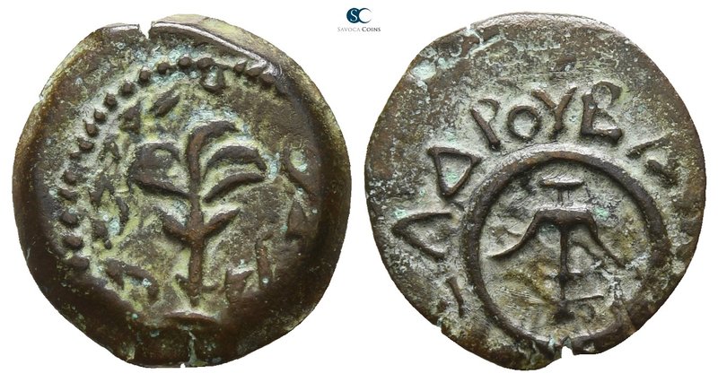 Judaea. Jerusalem. Alexander Jannaeus 103-76 BCE. 
Prutah Æ

14mm., 1,63g.
...
