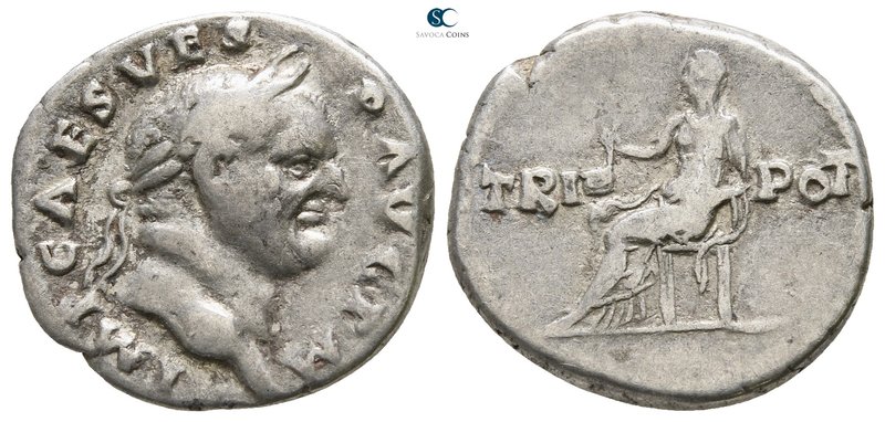 Vespasian AD 69-79. Rome
Denarius AR

17mm., 3,32g.

IMP CAES VES-P AVG P M...