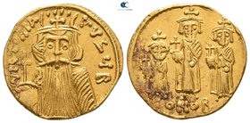 Constans II, with Constantine IV, Heraclius, and Tiberius AD 641-668. Struck AD 663-668. Constantinople. 2nd officina. Solidus AV