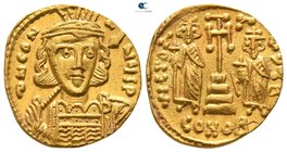 Constantine IV Pogonatus, with Heraclius and Tiberius. AD 668-685. Struck circa AD 674-681. Constantinople. 2nd officina. Solidus AV