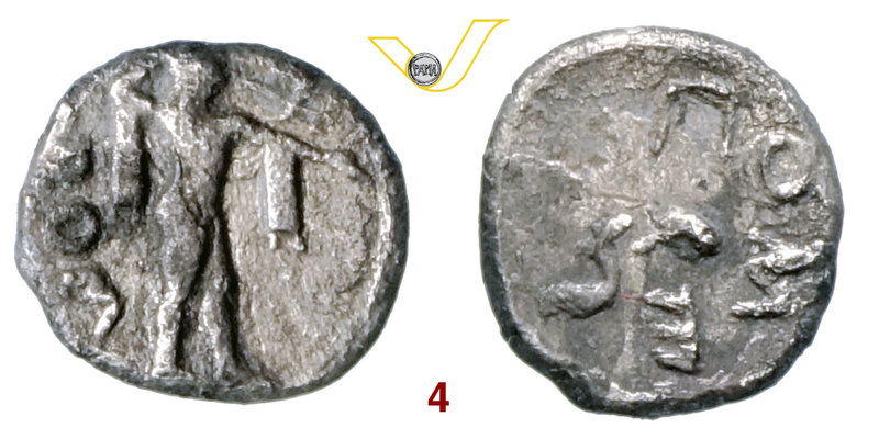 LUCANIA - POSEIDONIA (500-470 a.C.) Obolo. D/ Poseidone con tridente R/ Punto e ...