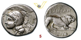 LUCANIA - VELIA (420-380 a.C.) Statere. D/ Testa elmata di Atena R/ Leone; all'esergo un tirso. SNG ANS 1351 Ag g 7,35 q.BB